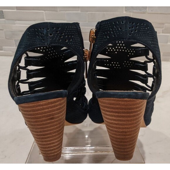 Women's Vince Camuto Eliaz Navy Blue Caged Peep Toe Cone Heel Sandals SZ 7 - Picture 6 of 14